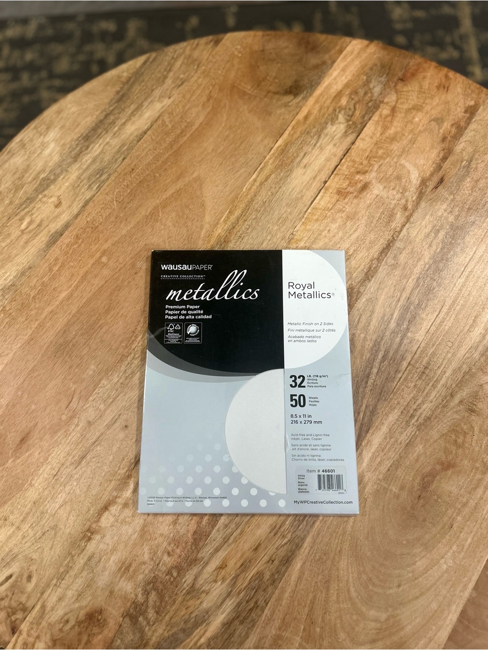 Wausau Royal Metallics 32# Premium Paper - White Silver- 50 Sheets 8.5x11”